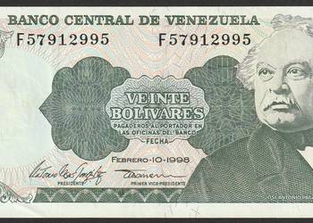 Wenezuela 20 bolivares 1998 - stan bankowy - UNC -