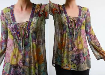 Jedwabna bluzka z długim rękawem tunika damska Malvin Silk M 38 hippie boho