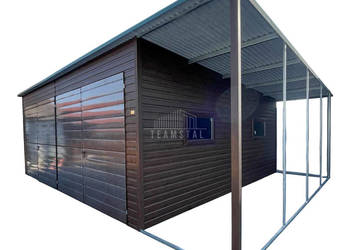 Garaż blaszany 7x6m wiata 1,6m 2x Brama dwuskrzydłowa 2x okno dach TS1019