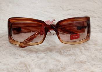 Bogato zdobione, brązowe okulary przeciwsłoneczne, ombre, Top Vintage, NOWE