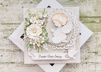 Personalizowana kartka na chrzest ręcznie robiona w pudełku