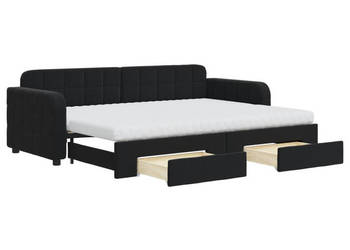 Sofa rozsuwana z szufladami czarna aksamit 80x200 cm WM-3196998