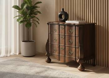 Drewniana Solidna KOMODA dębowa styl barok holenderski 3 szuflady nogi kule