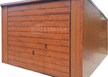 Garaż blaszany 3x5m - 2x Brama - drzwi - złoty dąb - dach spad w tył ST120