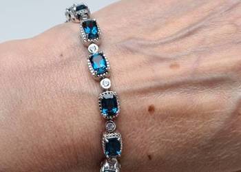 Srebrna bransoletka z Topazem London Blue i cyrkonami