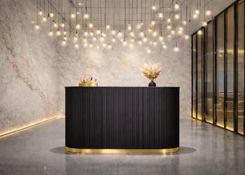 Czarna złota recepcja glamour ryflowana z podświetleniem LED 120x60x100