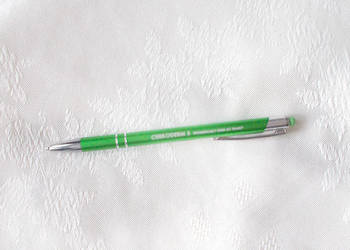 metalowy długopis wąski, zielony długopis touch pen, slim długopis z metalu