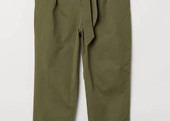 Spodnie H&M 48 khaki paperbag wysoki stan bawełna utility