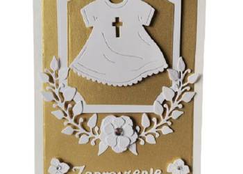 Zaproszenia Uniwersalne Chrzest Święty – Szatka w Ramce B6 Złoto - Biel