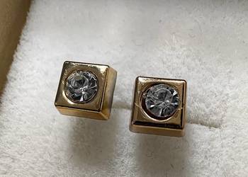 Kolczyki "złote" z diamentem - kwadratowe / kwadrat Kolczyki "złote" z diamentem - kwadratowe / kwadrat