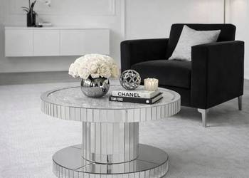 Szklany stolik kawowy glamour lustrzany 80×80×45 cm - z kryształkami