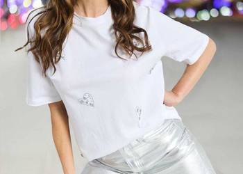 biały t-shirt z cyrkoniami Sinsay