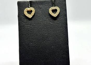 Nowe złote kolczyki pr 585 1,08g Serca, Sztyft
