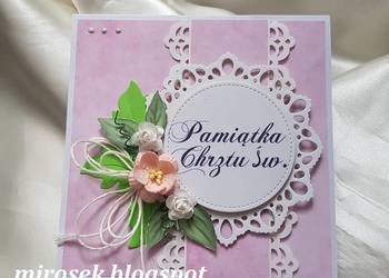 Pamiątka Chrztu dziewczynki kartka Chrzest ręcznie robiona