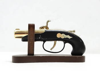Stary Zapalniczka Pistolet Skałkowy Retro Dekoracja Mosiądz Stojak