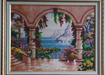 Obraz haftowany koralikami – taras z widokiem na morze