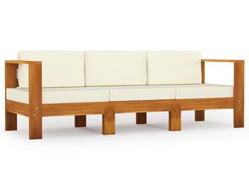 3-osobowa sofa ogrodowa z kremowymi poduszkami, drewno akacjowe（3057927）