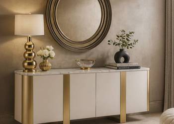 Komoda biała złamana biel na złotych nogach 200x40x85