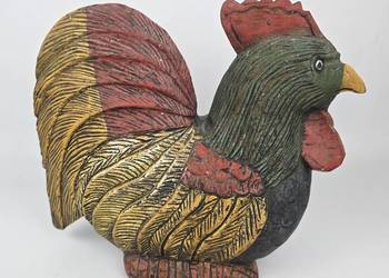 Kogut drewniana rzeźba w rustykalnym klimacie rękodzieło 30/26cm poł XXw