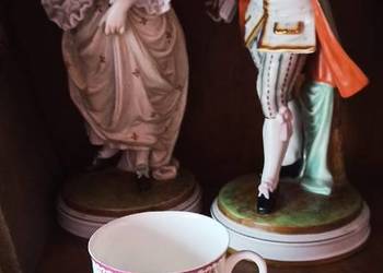 Filiżanka z talerzykiem deserowym Łomonosow. Bordowe kwiatki