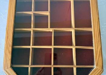 Witryna Ścienna Drewniana Oszklona Vintage Retro Szafka Kolekcjonerska