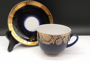 ŁOMONOSOW - KOBALTOWA FILIŻANKA ZE SPODKIEM