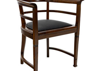 Secesyjny stary fotel dębowy skóra naturalna po renowacji antyk