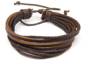 083 Nowa bransoletka męska boho hippie skóra sznurek brązowa