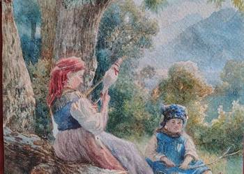 Stary obraz akwarela 1875r