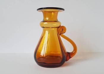 Szklany świecznik, Huta Laura, kolorowe szkło PRL Szklany świecznik, Huta Laura, kolorowe szkło PRL