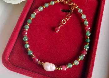 Bransoletka z kamienia naturalnego zielony awenturyn, rubin, perły