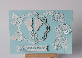 ZAPROSZENIA CHRZEST ŚWIĘTY STOPKI W SERWETCE C6 BŁĘKIT - BIEL