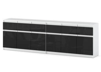 Komoda Z 6 Szufladami 240cm Pojemna Nowoczesna Biały Czarny Wysoki Połysk