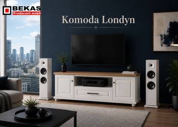 KOMODA RTV LONDYN 150` Biały Dąb +Naturalny BLAT KOLORy RAL BEKAS