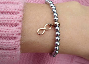 Bransoletka damska Hematyt srebrny z symbolem nieskończoności Bransoletka damska Hematyt srebrny z symbolem nieskończoności
