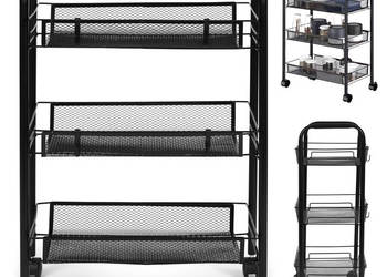 Metalowy regał mobliny łazienkowy z 3 półkami kółka czarny ModernHome