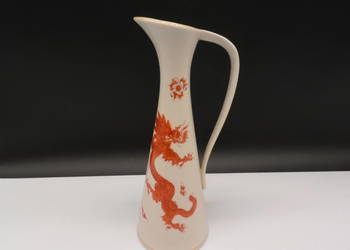 Porcelanowy Wazon Dzbanek CZERWONY SMOK Handmalerei | Vintage Lata 50./60.