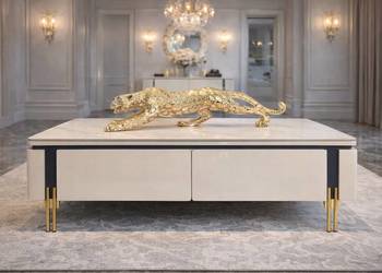 Stolik kawowy ława duża 130 złota Glamour z marmurem Premium