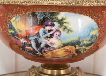 Czerwona Patera Owocnik - Porcelana + Brąz Złocony - Arystokracja