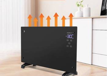 Grzejnik elektryczny z pilotem 2000W ELDSTAD Szklany Mobilny kółka