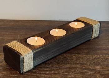 Drewniany świecznik na tealighty 3 szt. – rustykalny, boho, handmade