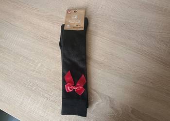 Skarpety podkolanówki gładkie czarne z kokardą czerwoną Auravia 38-41