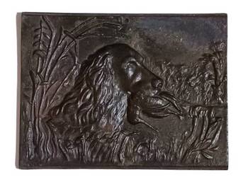 Żeliwny Obraz Relief – Motyw Myśliwski Pies z Ptactwem 21,5 x 28,5 cm