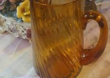 Dzbanek bursztynowy szkło kryształowe kanelowane  PRL Dzbanek bursztynowy szkło kryształowe kanelowane  PRL