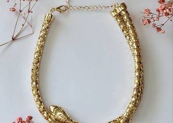 Złoty naszyjnik żmijka wąż metalowy choker hit v-neck