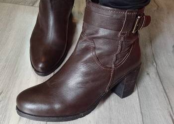 (39) Real Leather) Skórzane, brązowe Botki biznesowe z Londynu, NOWE