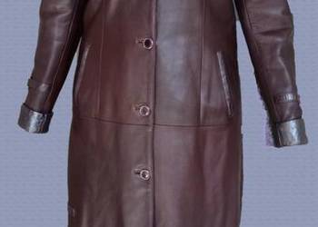 Płaszcz damski ze skóry naturalnej w kolorze fioletowo-brązowym