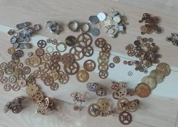 Duży zestaw zębatek mosiężnych, części zegarowe steampunk
