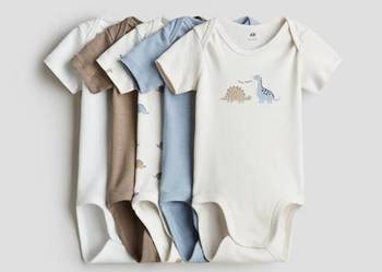 Zestaw 5x Body H&M Rozmiar 56 Bawełna Pięciopak 5pack Dinozaury Noworodek N