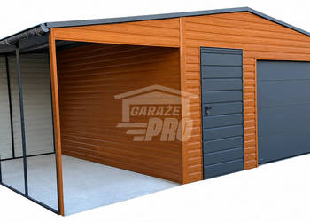 Garaż blaszany 5x6 m + wiata 2x6 m brama segmentowa drzwi okno GP768